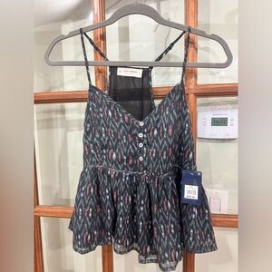 Lucky Brand Small Sleeveless Racerback Tank Cami Top Lined Blue Pattern Boho